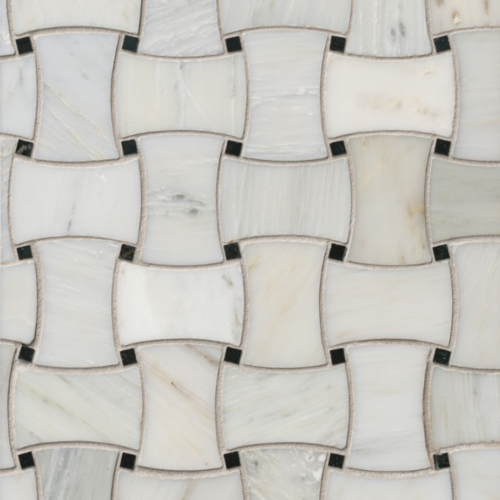 Hampton Carrara Marble Polished Basketweave with black dots Tile