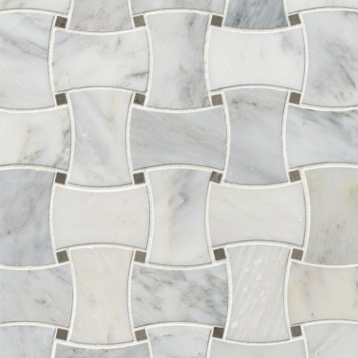 Hampton Carrara Marble Polished Basketweave with grey dots tile