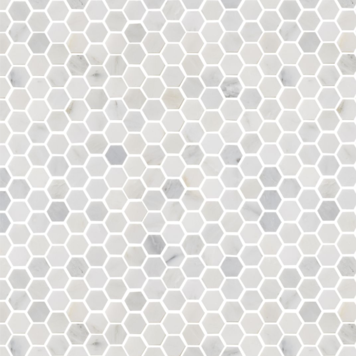 Hampton Carrara Marble Polished Hexagon Mosaic Tile