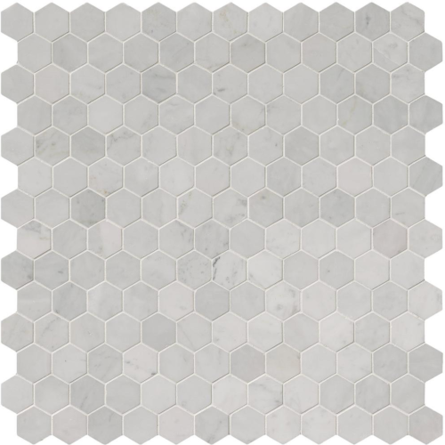 East Hampton Carrara Marble Polished Hexagon Mosaic Tile - 12 x 12 in.