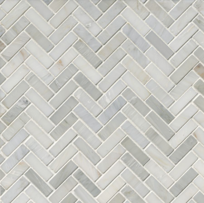 Hampton Carrara Marble Polished Small Herringbone Mosaic Tile