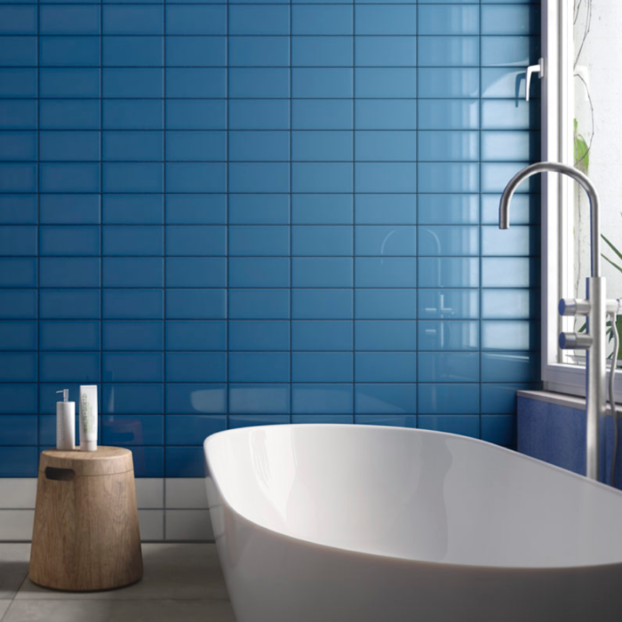 Iris LOL Blue Ceramic Glossy Wall Tile 4x8 Bath Application