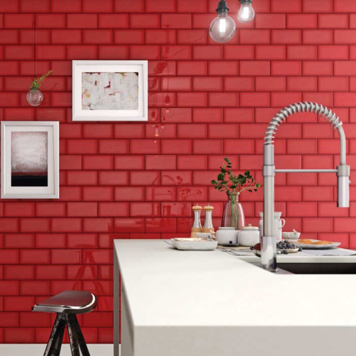 Iris LOL Red Ceramic Glossy Wall Tile 4x8 Bath Application