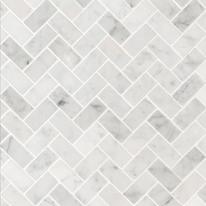 Italia F Carrara White Marble Honed Herringbone Mosaic - 1 x 2 in.
