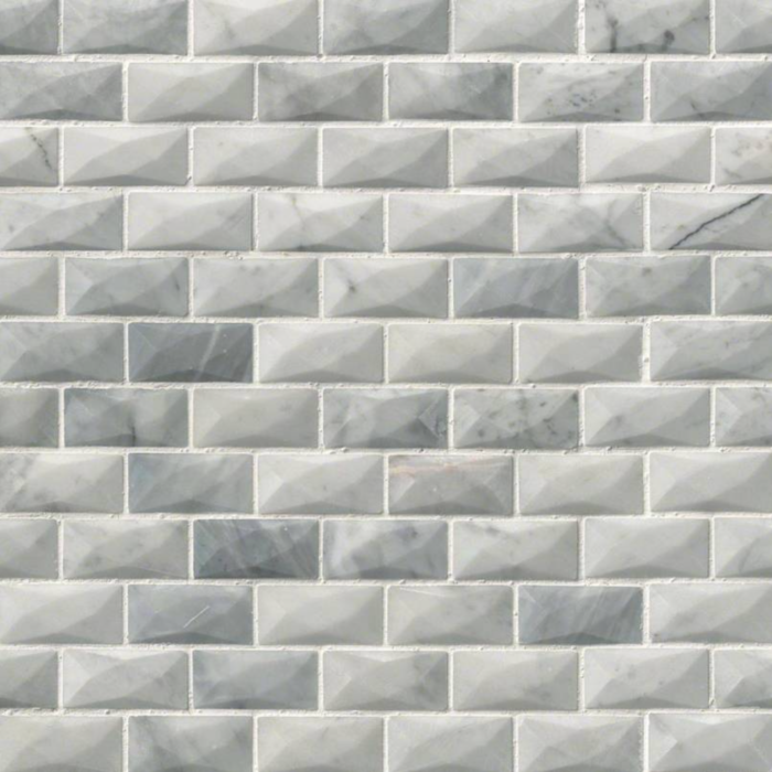 Carrara White Marble Polished Cardine 3D Brick Mosaic 1"X2.