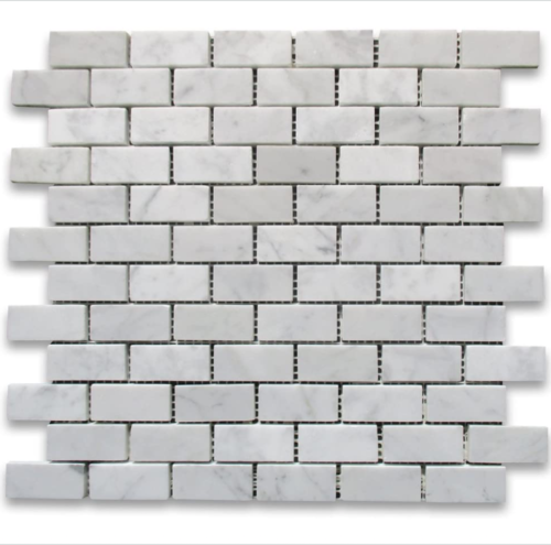 Italia F Carrara White Marble Polished Cardine Brick Mosaic 1"X2"
