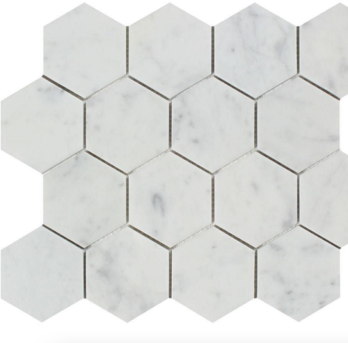 Italia F Carrara White Marble Polished Hexagon Mosaic - 3 x 3 in.