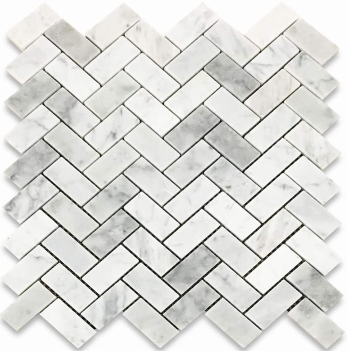 Italia F Carrara White Marble Polished Herringbone Mosaic 1"X2"