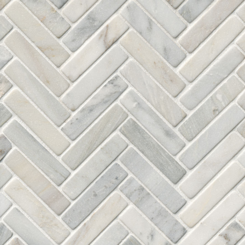 Hampton Carrara Marble Tumbled Large Herringbone Mosaic Tile