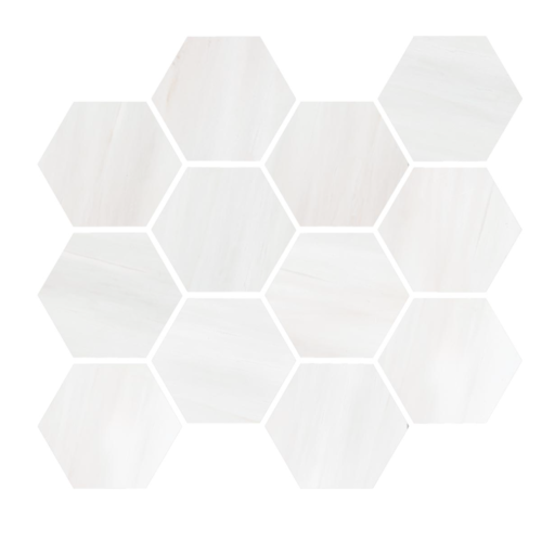 Dolomite White Natural:Polished Hexagon Mosaic (12 x 14 Sheet)